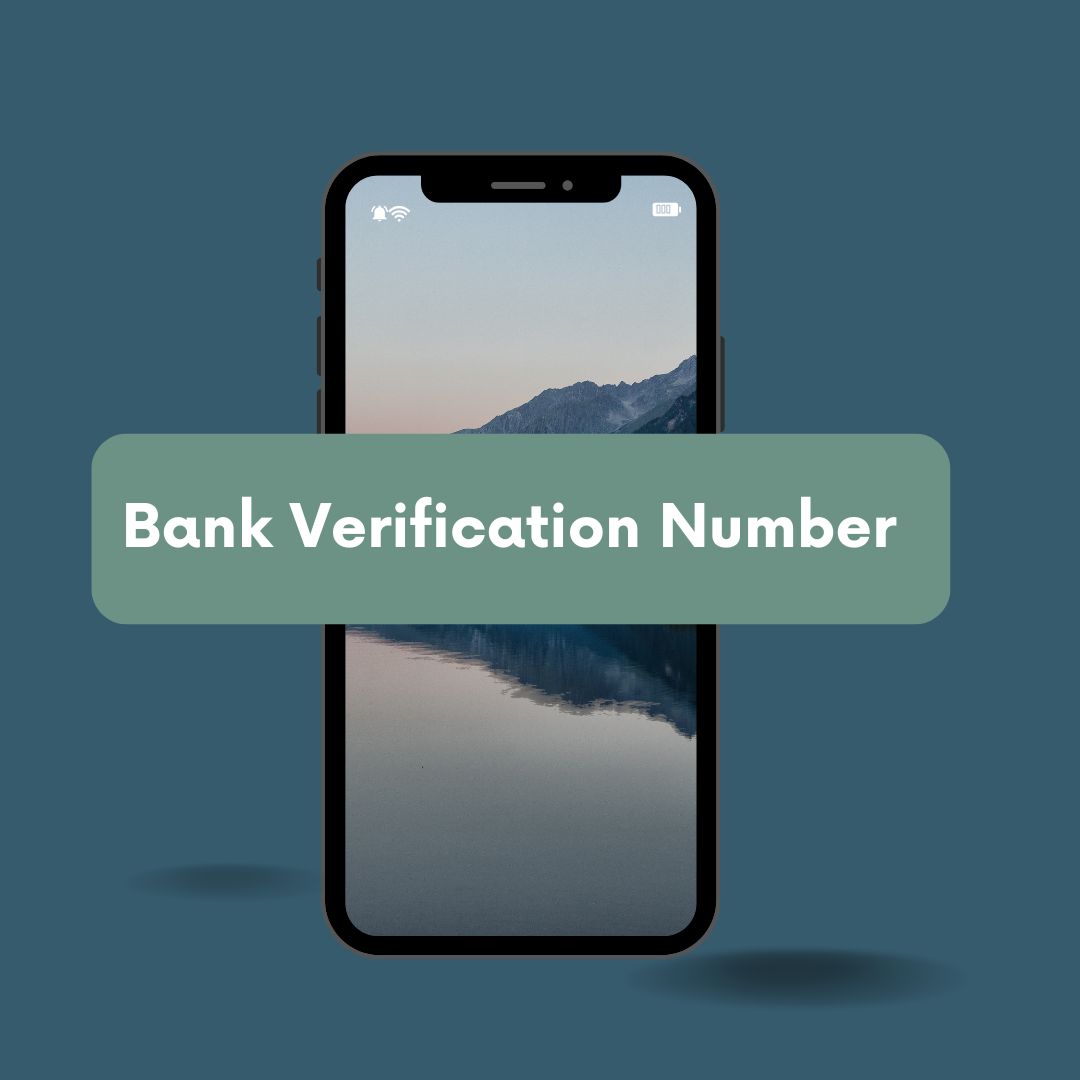 smart phone with a minimalistic background displaying the text, 'bank verification number'